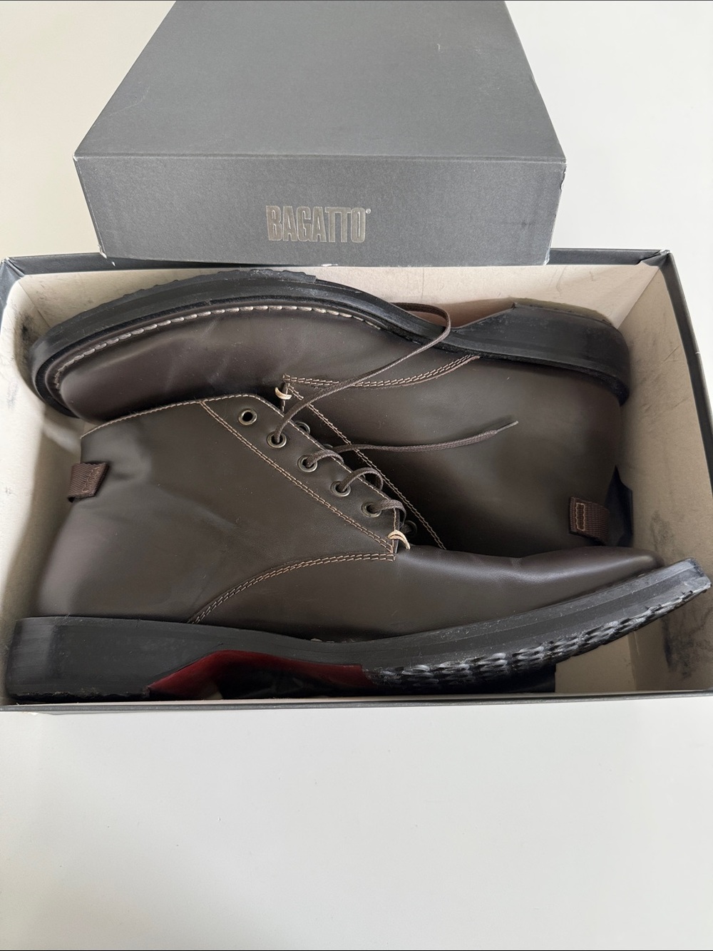 Bagatto Italian Made Brown Leather Lace-Up Men's Boots Size 45